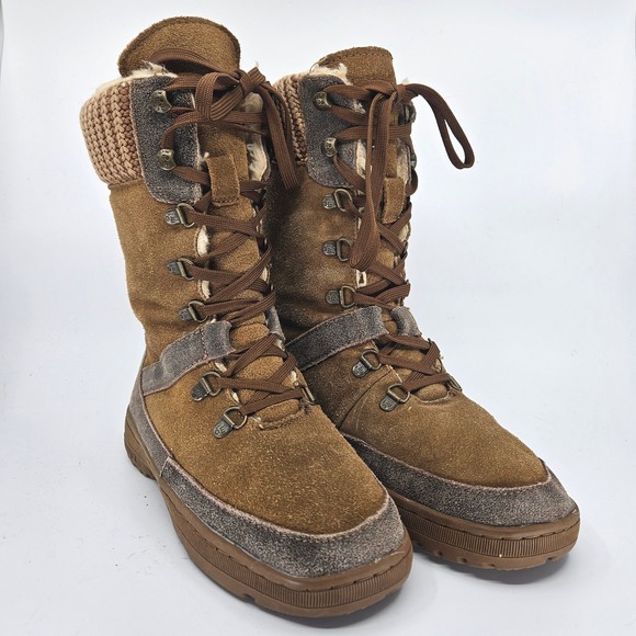 BearPaw Shoes - Bearpaw Women's Tama Suede Knit Cuff Winter Boots Hickory Size 8 Cabincore Lodge